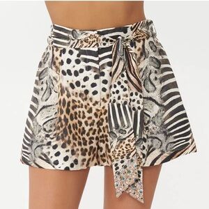 Camilla silk animal print paper bag shorts